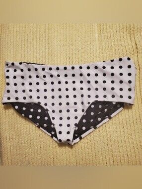 NWOT Boy Short Hipster Polka Dot Bikini Bottom, L (8-10), White W/Black Dots